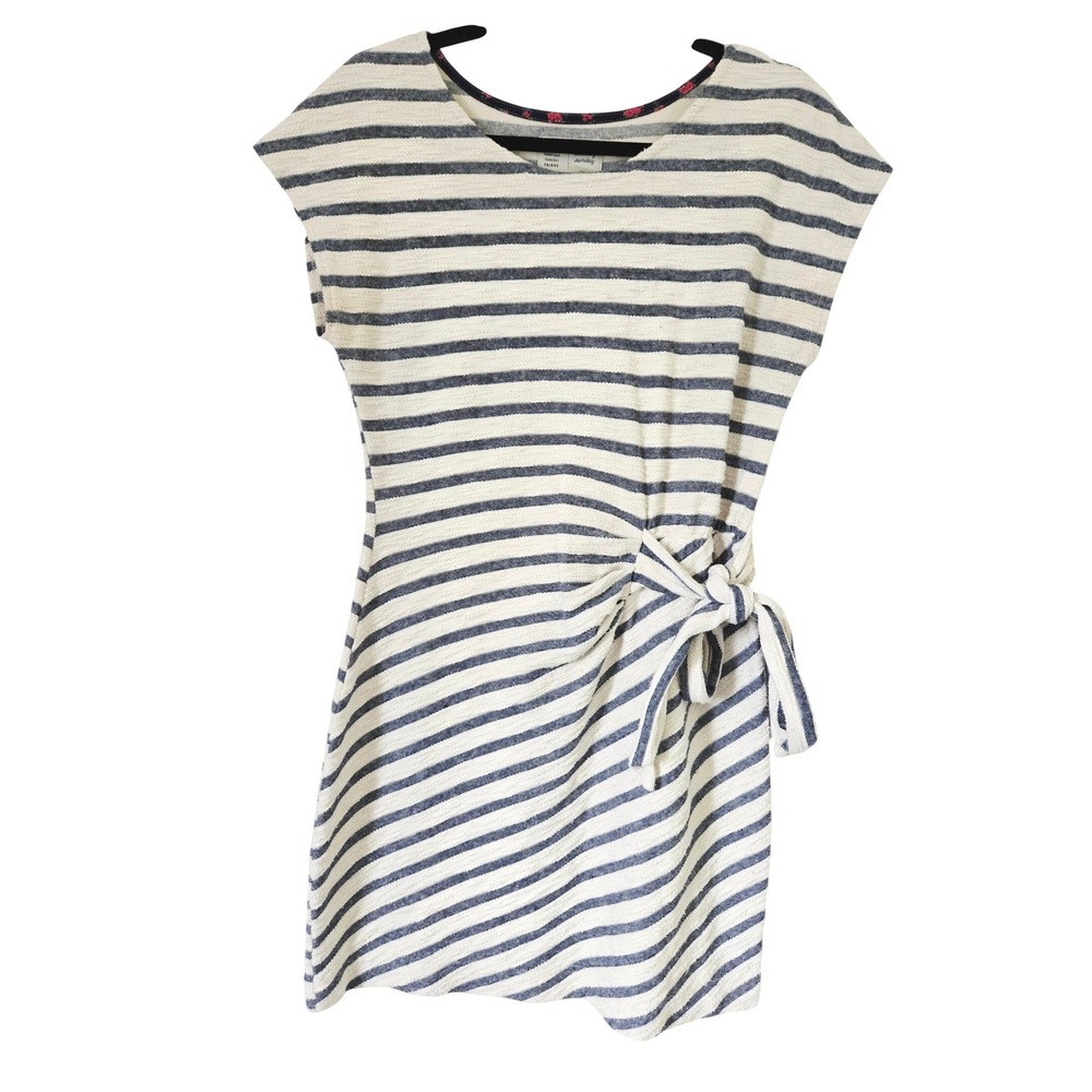 Saturday Sunday Anthropologie Striped Side Tie Mini Dress Navy Cream Small